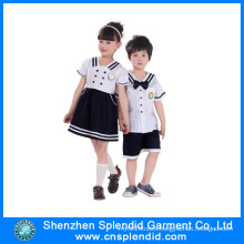 Custom Summer Short Sleeve White and Black Kindergarten Uniform